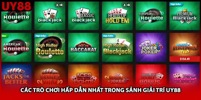 Các trò chơi hấp dẫn nhất trong sảnh giải trí UY88